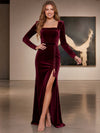 Velvet Mermaid Square Neck Formal Dresses with High‑Waist