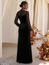 Velvet A-Line High Neck Formal Dresses with Rhinestone
