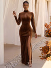 Velvet Bodycon High Neck Formal Dresses with Keyhole