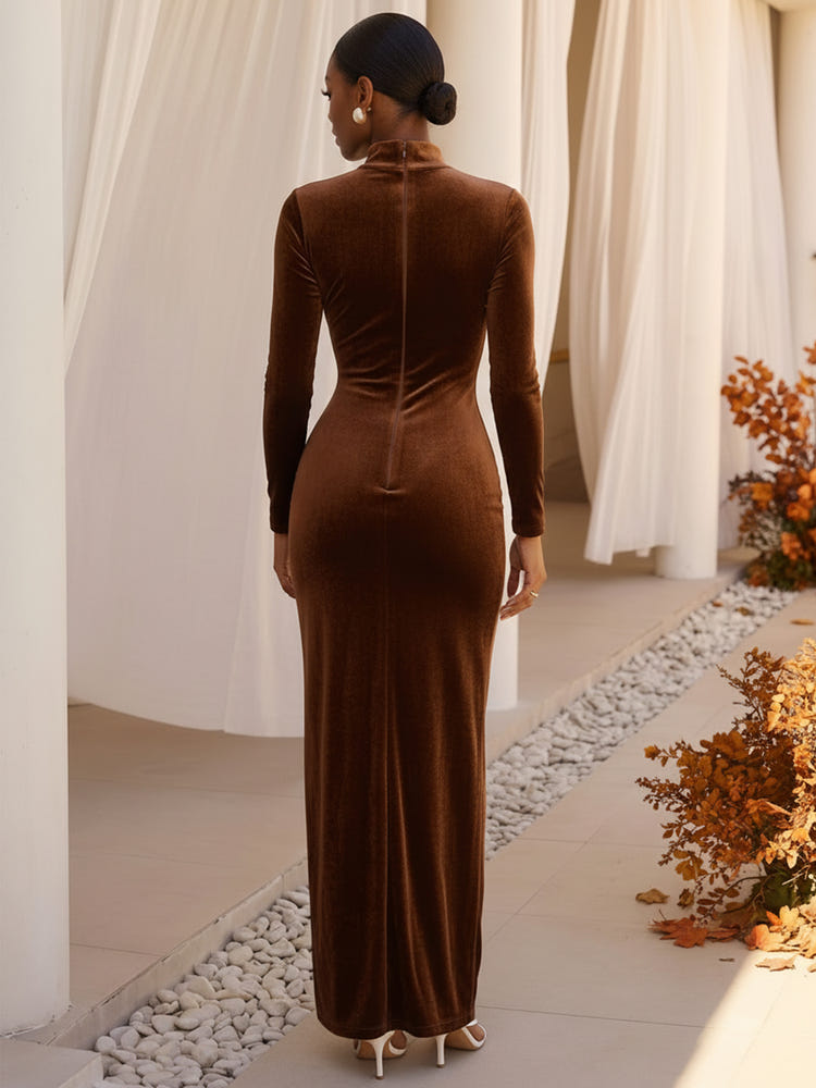 Velvet Bodycon High Neck Formal Dresses with Keyhole