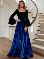 Velvet A-Line Square Neck Formal Dresses with Vintage Wide Bell Long Sleeves
