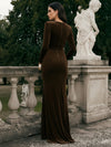 Velvet Sheath V Neck Formal Dresses with Waist Draped Sash Detail