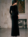 Velvet Mermaid Crew Neck Formal Dresses with Side Waist Ruched Shaping Detail