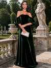Velvet A-Line Off Shoulder Formal Dresses with Puff Short Sleeves
