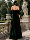 Velvet A-Line Off Shoulder Formal Dresses with Puff Short Sleeves