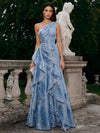 Burnout Velvet A-Line One Shoulder Formal Dresses with Ruffles