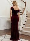 Velvet Mermaid One Shoulder Formal Dresses with Side Waist Ruched Shaping Detail