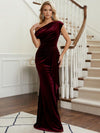 Velvet Mermaid One Shoulder Formal Dresses with Side Waist Ruched Shaping Detail