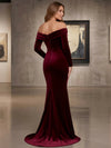 Velvet Mermaid Off Shoulder Formal Dresses with Pleated