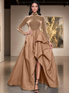Velvet A-Line High Neck Formal Dresses with Side Slit