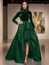 Velvet A-Line High Neck Formal Dresses with Side Slit
