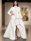 Velvet A-Line High Neck Formal Dresses with Side Slit