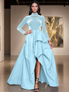 Velvet A-Line High Neck Formal Dresses with Side Slit