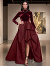 Velvet A-Line High Neck Formal Dresses with Side Slit