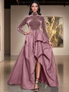 Velvet A-Line High Neck Formal Dresses with Side Slit