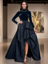 Velvet A-Line High Neck Formal Dresses with Side Slit