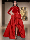 Velvet A-Line High Neck Formal Dresses with Side Slit