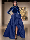 Velvet A-Line High Neck Formal Dresses with Side Slit