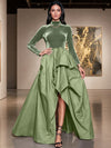 Velvet A-Line High Neck Formal Dresses with Side Slit