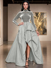 Velvet A-Line High Neck Formal Dresses with Side Slit