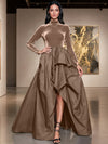 Velvet A-Line High Neck Formal Dresses with Side Slit