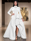 Velvet A-Line High Neck Formal Dresses with Side Slit