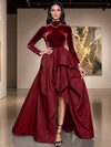 Velvet A-Line High Neck Formal Dresses with Side Slit