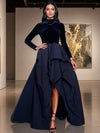 Velvet A-Line High Neck Formal Dresses with Side Slit