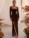 Velvet Sheath Sweetheart Formal Dresses with Side Waist Ruched Shaping Detail