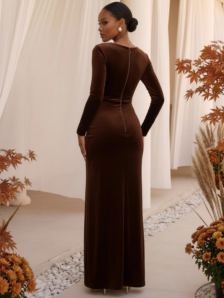 Velvet Sheath Sweetheart Formal Dresses with Side Waist Ruched Shaping Detail