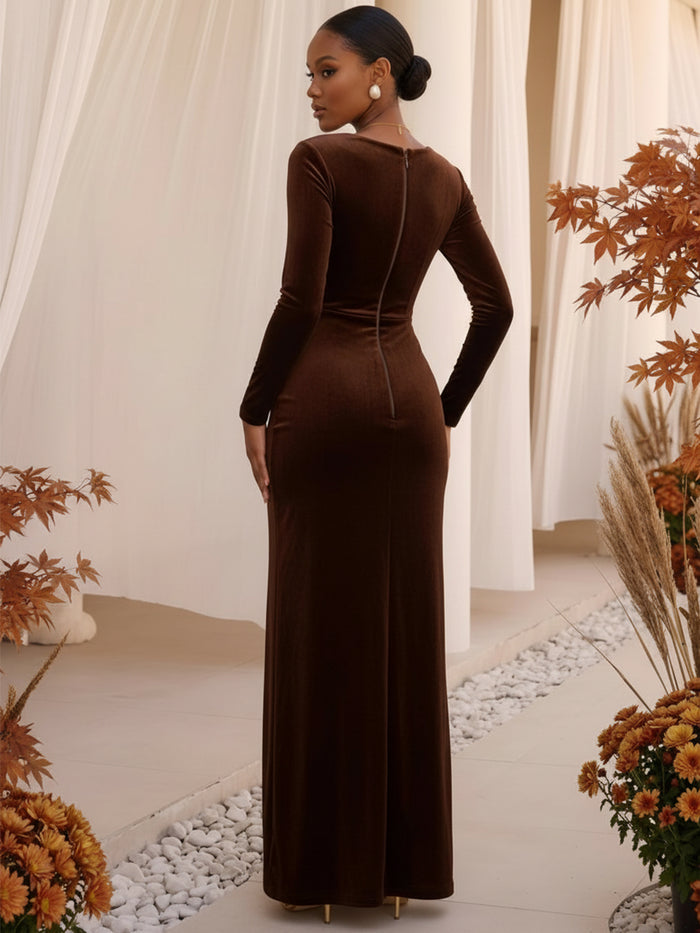 Velvet Sheath Sweetheart Formal Dresses with Side Waist Ruched Shaping Detail
