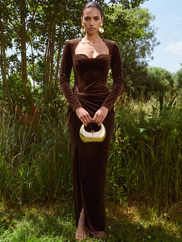 Velvet Sheath Sweetheart Formal Dresses with Side Waist Ruched Shaping Detail