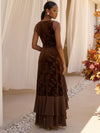 Burnout Velvet A-Line Boat Neck Formal Dresses with Ruffles