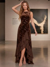 Burnout Velvet A-Line Boat Neck Formal Dresses with Ruffles