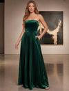 Velvet A-Line Strapless Formal Dresses with Delicate Pleated
