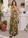 Burnout Velvet A-Line Spaghetti Straps Formal Dresses with Ruffles
