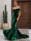 Velvet Mermaid Off Shoulder Formal Dresses with Delicate Pleated