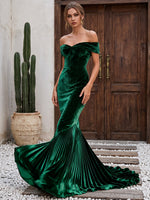 Velvet Mermaid Off Shoulder Formal Dresses with Delicate Pleated