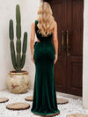 Velvet Mermaid One Shoulder Formal Dresses with 3D Flowers