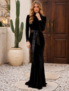 Velvet Mermaid High Neck Formal Dresses with Bow