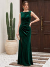 Velvet Sheath Boat Neck Formal Dresses with Side Waist Ruched Shaping Detail