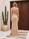 Velvet Mermaid One Shoulder Formal Dresses with Beaded