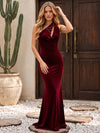 Velvet Mermaid One Shoulder Formal Dresses with Keyhole