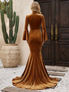 Velvet Mermaid High Neck Formal Dresses with Vintage Wide Bell Long Sleeves