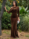 Velvet Sheath One Shoulder Formal Dresses with Side Waist Ruched Shaping Detail
