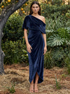 Velvet Sheath One Shoulder Formal Dresses with Side Waist Ruched Shaping Detail