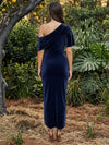 Velvet Sheath One Shoulder Formal Dresses with Side Waist Ruched Shaping Detail