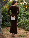 Velvet Bodycon Asymmetric Neck Maxi Formal Dresses with Side Waist Ruched Shaping Detail