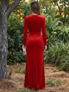 Velvet Mermaid V Neck Maxi Formal Dresses with Side Waist Ruched Shaping Detail