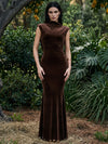 Velvet Mermaid High Neck Maxi Dresses Formal Dresses with Minimalist Sleek Silhouette